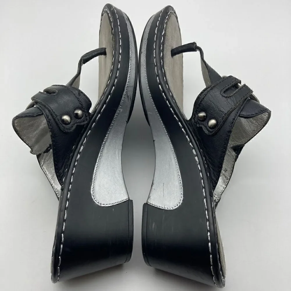 Alegria LOL-601 Black Leather Wedge Sandals Size 38-7,5